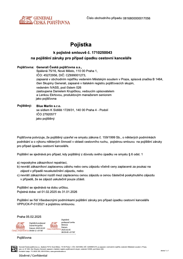 pojištění CK Blue Marlin